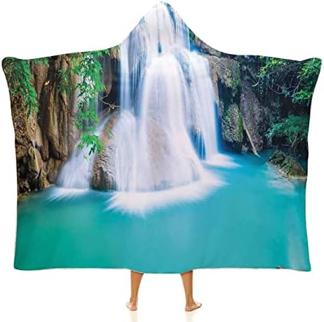 Пончо-одеало с качулка, Одеало с качулка във формата на Водопад за възрастни, Пейзаж с течаща вода от каскада