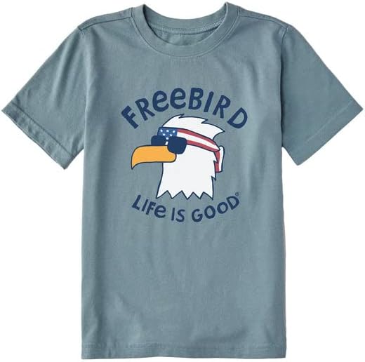 Животът Е Красив. Детска тениска Freebird Cool Eagle SS Crusher Tee, Опушен-Синьо, Средно