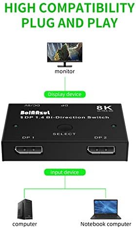 Двупосочен превключвател Displayport 1.4 (с 5-футовым DP-кабел 4K 2 елемента), сплитер BolAAzuL 8K DP 1.4, 8K при