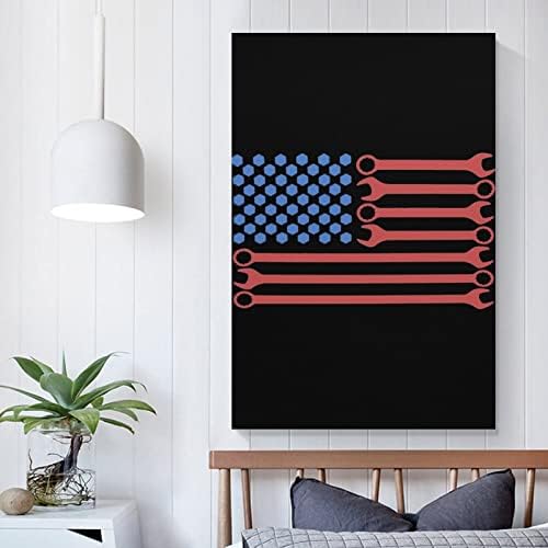 Гаечен Ключ Американски Флаг Печатна Картина на Стенно Изкуство, Съвременно Произведение, Вертикална Подвесная
