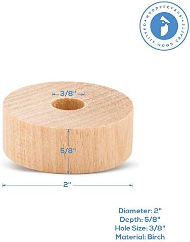 Дървени дискове с диаметър 2 инча diy, дупка 3/8 инча, дебелина 7/16 инча, Опаковки от 12 мини-дървени дискове