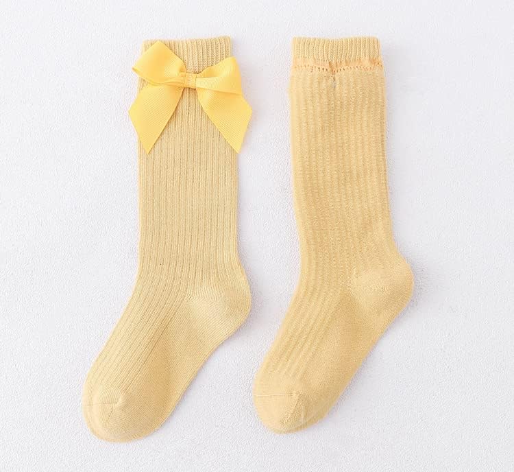 Чорапогащи до Коляното За малки момичета, Зашити Лъкове, Дълги Чорапи, Ежедневни чорапи и Рокля, Памук, 6 Цвята