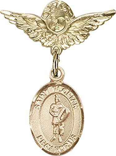 Иконата на детето Jewels Мания с чар Свети Флориана и икона на Ангел с крила | Икона детето си от 14-каратово