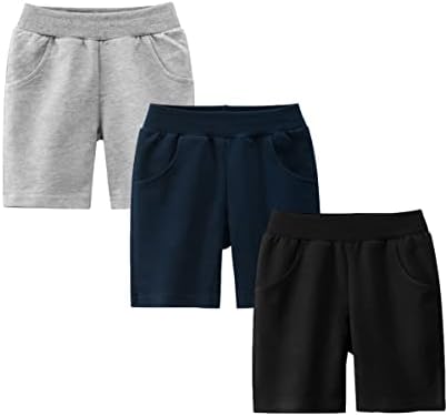 GFQLONG/ Памучни Спортни Шорти за Бягане За Малки Момчета, 2 опаковки, Детски Летни Обикновена Къси Панталони