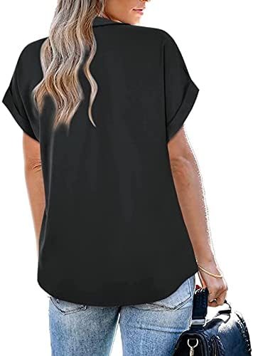 Тениска Дамски Лято Есен С Къс Ръкав 2023 Облекло Модерен V Образно Деколте Дрипави Изтъркан Основен Топ Риза за Жени XL XL