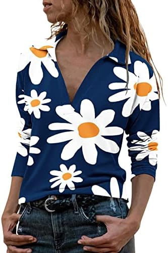 Дамски Ежедневни Риза с дълъг ръкав и Принтом, Блуза С Ревери и V-образно деколте, Свободно Топ, Женствена Рокля