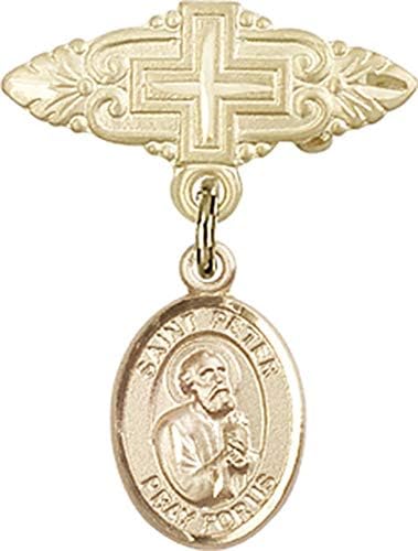 Детски икона Jewels Мания за талисман на Свети Апостол Петър и Игла за бейджа с Кръст | Детски иконата със Златен