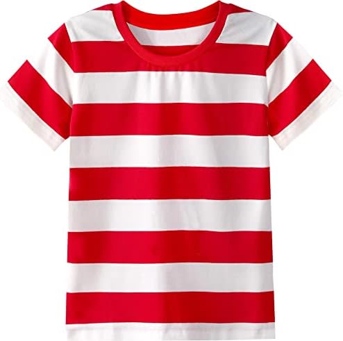 Памучен риза в райе за момичета и деца COSLAND, Детска Тениска с кръгло деколте и къс ръкав, 2T-L