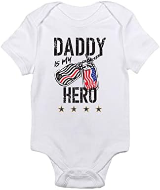 TeeNow - Daddy Is My Hero (Всички клонове в индивидуален цвят) - Боди за новородени в стила на армията на САЩ - Момче