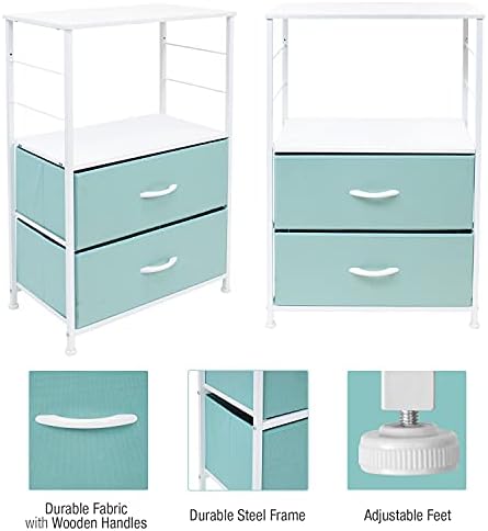 Нощно Шкафче за съхранение с 2 чекмеджета - Детска Нощна Мебел, малка странична масичка, Нощно шкафче - Стоманена