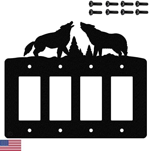 Стенни плоча с двоен ключ за осветление Howling Wolves (Двоен ключ, Черен) - ПРОИЗВЕДЕНО В САЩ