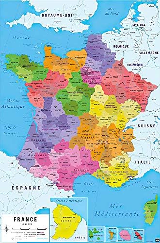 ОНЛАЙН карта на Франция POSTER STOP - Carte De France - Плакат /Печат (Карта на Френската Република от френски език) (Размер