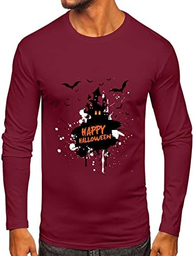 XXBR Мъжки Тениски на Хелоуин, Мъжка Тениска С принтом Честит Хелоуин, Haunted house, Дълъг ръкав, Забавен