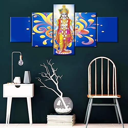 Стенни рисувани индуски богове, картини на Вишну за Спални, хиндуистки декор на стени, 5 елементи, Съвременно Произведение
