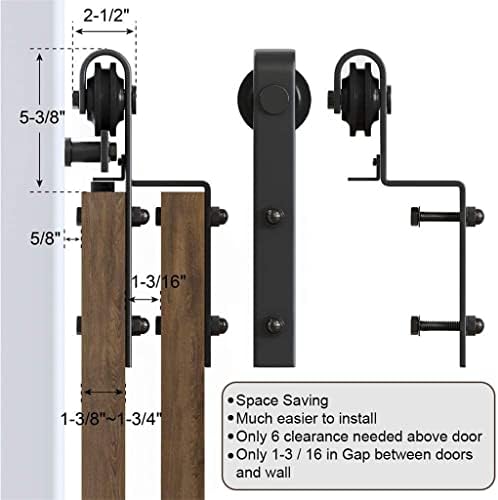 ZLXDP Комплект обков за плъзгащи дървени двойни врати на бараката 4-9,6 подножието на черни ролки за Вътрешна плъзгаща