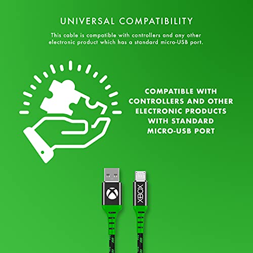 Официален кабел за зареждане Numskull Xbox One Micro USB в найлонов оплетке дължина 4 м - Бързо зареждане за възпроизвеждане