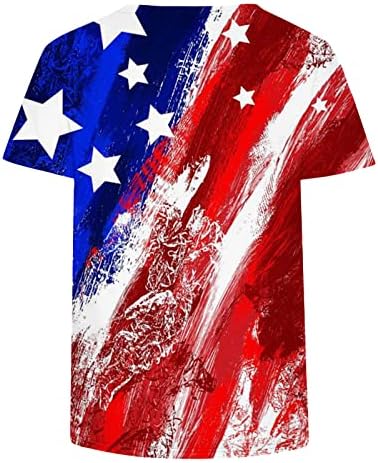 Западните Ризи за Жени, Върхове с Принтом Американския Флаг, Тениска с V-образно деколте и Къс Ръкав, Блузи Ден на Независимостта