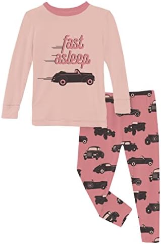 Пижамный Комплект с дълги Ръкави KicKee Pants Graphic Tee, Супер Мека Облегающая Пижами за деца
