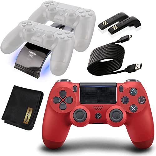 Безжичен контролер DualShock 4 Магмата Red Sony PS4 Контролер за PlayStation 4, в комплект с докинг станция за бързо