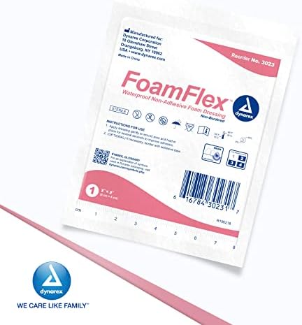 Превръзки от непромокаемой пяна Dynarex FoamFlex - 2 x2, Дишащи и добре абсорбиращи ленти от стиропор за рани, 1 Кутия от 10