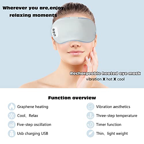 Масажна маска за очи с топъл VINSOR 3 в 1, Акумулаторна чрез USB, 5 режима на вибрации, 3 режима на отопление, Контрол на