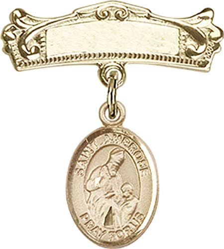 Детски икона Jewels Мания амулетом Свети Амброза и извита полирани игла за бейджа | Детски икона от 14-каратово злато с амулетом