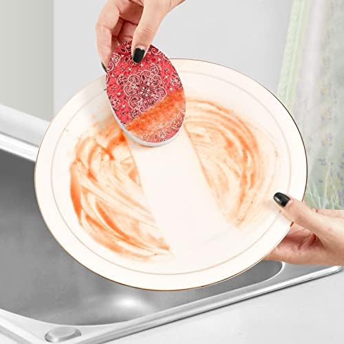 Шарена кърпа ALAZA Paisley в стил Бохо, Червена Натурална Гъба, Кухненски Целлюлозные Гъба за миене на съдове,