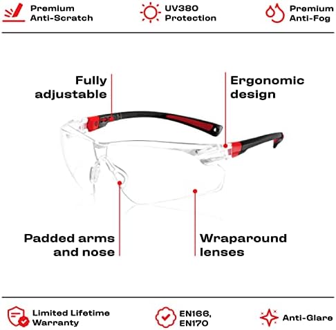 Защитни очила NoCry Clear за мъже и жени; Леки работни очила с регулируеми рамки и нескользящими дръжки; Устойчиви на