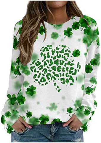 Зелени Ризи за Жени, Свитшоты с Трилистником на Деня на Св. Патрик, Свободни Ежедневни Модни Тениски, Пролетни
