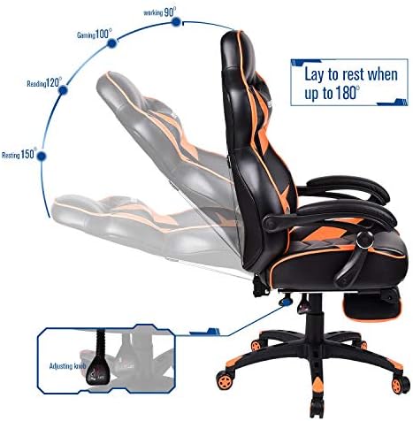 Стол за видео игри Гоночное Офис с флип от облегалка от Изкуствена кожа, Ергономични Регулируеми Въртящи Компютърна