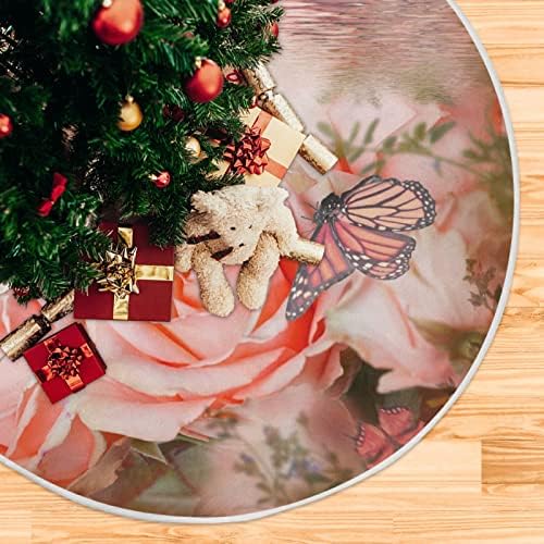 Oarencol Пеперуда Рози Езерото Коледно Дърво Пола 36 инча, Розово Цвете на Цвете Вода Коледен Празник Парти Дърво