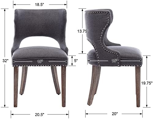 Модерни трапезни столове CIMOO средата на века, Комплект от 2 Стола за трапезария с ленена тапицерия и тапицерия на облегалката