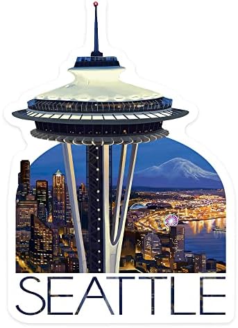 Стикер за щанцоване Сиатъл, Вашингтон, Космическа Нидл От птичи поглед, Contour Vinyl стикер 1-3 инча (Водоустойчива