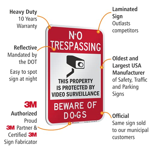 Знак SmartSign да изземат - Собственост е защитена видеонаблюдение, пазете се от кучета | Отразяваща алуминий