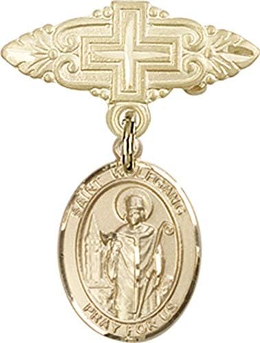 Детски икона Jewels Мания за талисман на Св. Волфганг и игла за бейджа с Кръст | Детски иконата със златен пълнеж с амулет