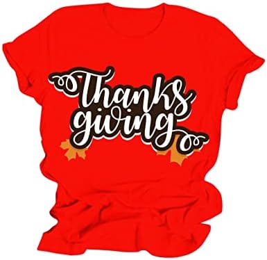 Женска Тениска с Кръгло деколте и Къс Ръкав с Принтом за Деня на Благодарността, Отгоре С Дълъг Ръкав, Дамски тениски С Високо
