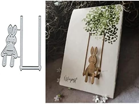 Метални Печати Swing Бъни Rabbit, Шаблони за Рязане на Картони с Цветен Лист, Шаблони за DIY Албум за Scrapbooking, Декоративни
