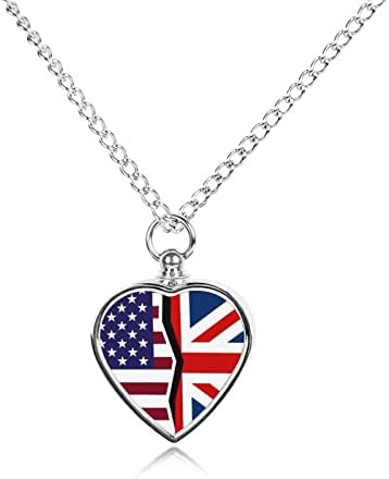 Американски и Британски Флаг, Урна за Домашни Любимци, Колие, Висулка във формата на Сърце За Кремация, Спомен