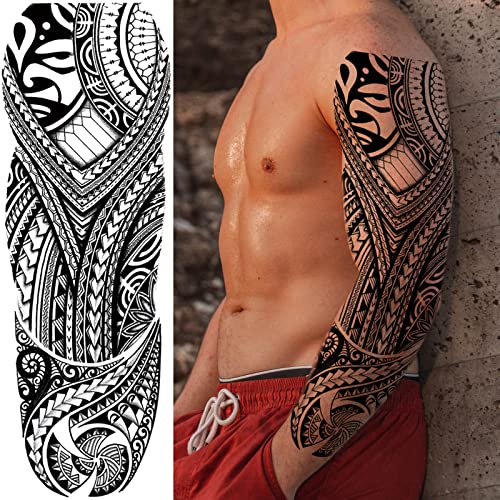 Ръкав с временна татуировка Племенни Тотема за мъже и жени, 4 листа На Цялата страна, на Големия Хавайски Tribal Viking, Фалшив