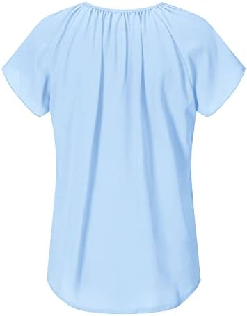 Блуза, Тениска Дамски Лято Есен С Къс Ръкав 2023 Дълбоко V Образно Деколте С Рюшами Разкъсно Потертая Базова Риза