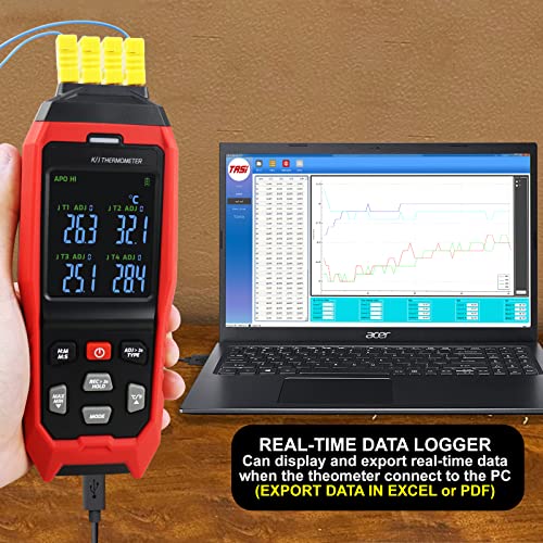 Термопарный Термометър данни Дървар 4-канален Цифров Термометър тип K с 5000 Групи Програмируем запис на температурата