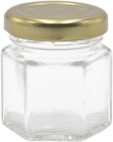 Шестоъгълник стъклени буркани с обем 1,5 грама със златни корици, опаковка от 24 броя