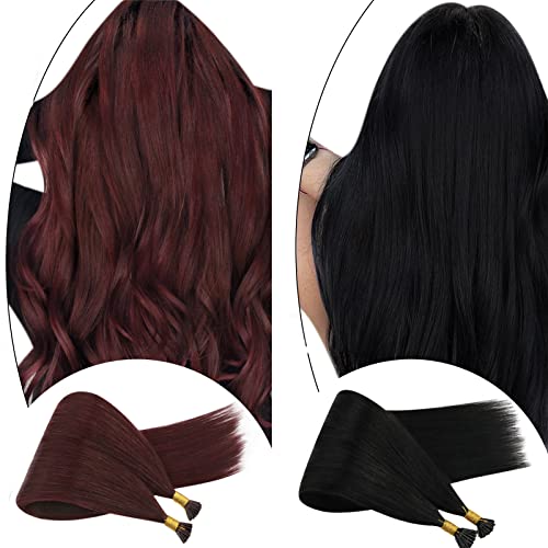 2 Опаковки I Съвет За изграждане на човешки косъм, Ugeat 14 Инча Off Black Комплект за удължаване на косата Itip Бордо