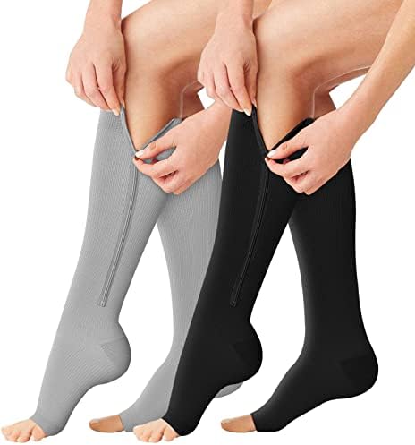 Компресия чорапи BLUEENJOY с цип - 2 Чифта компрессионных чорапи без чорап 15-20 мм живачен стълб.календар. за жени и мъже