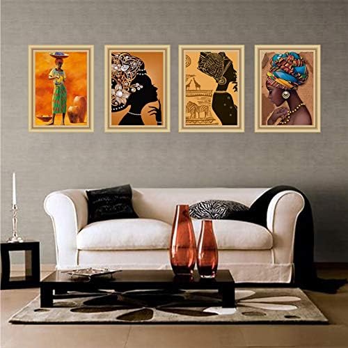 Афроамериканская Етническа Старата Негърка Стенни Художествени картини Комплект от 4 (живопис върху платно