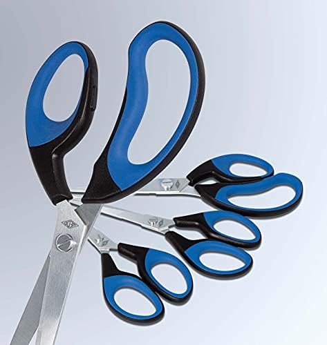 Ножици Wedo 98910 от неръждаема стомана 10 см, Черно-сини с гумена дръжка 25,5 см Softcut