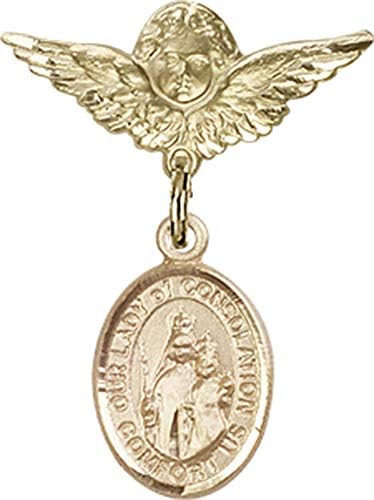 Детски икона Jewels Мания за талисман на Богородица Утеха и пин Ангел с крила | Детски иконата със златен пълнеж с талисман Богородица