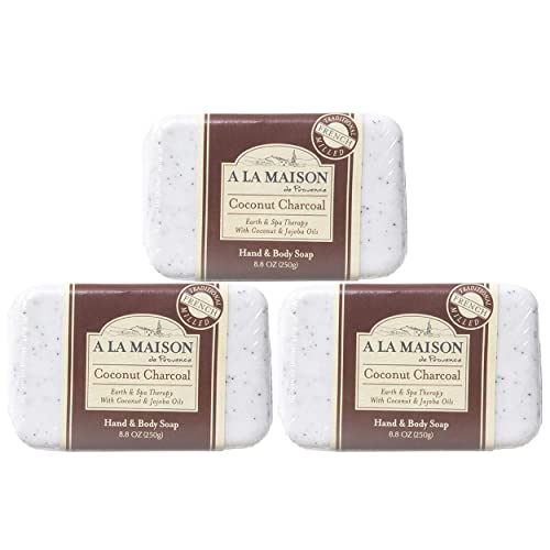 Сапун с кокосово въглен A LA MAISON - Естествен Овлажняващ сапун за ръце на Тримата френски мелене (3 парче
