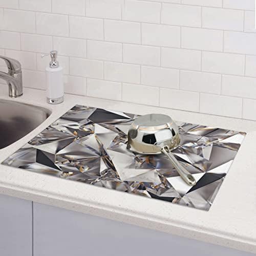 Блестящ Кухненски Подложка За Сушене на Чинии с Абстрактен Модел под формата на Кристали Диамант, Подложка