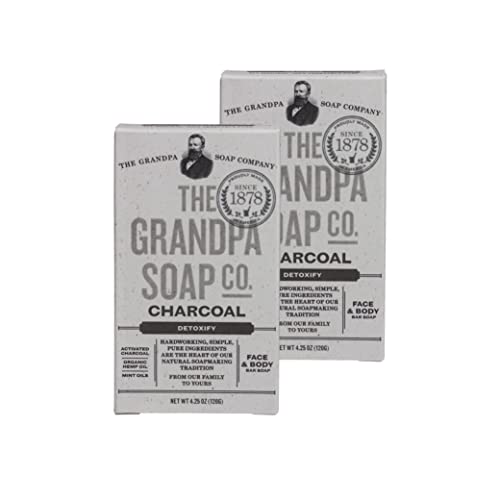 Сапун с дървени въглища от The Grandpa Soap Company | Веганское, Чист сапун за лице и тяло | Органично масло от коноп + Ментови